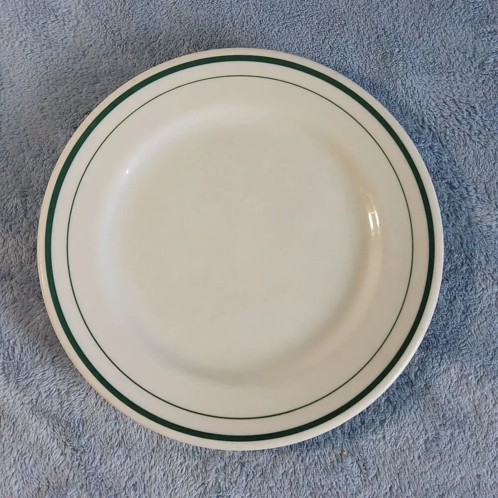 3 Vintage Restaurantware OPCo Syracuse China Green Banded Dessert Plates 7.25